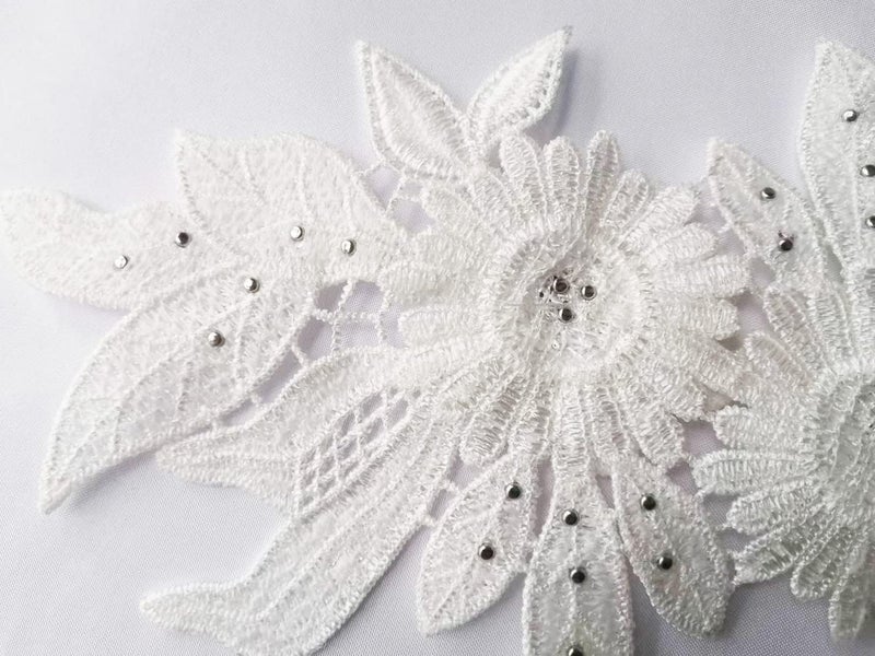 Ruinuo 3D Lace Beads Flower Applique Patches Sew on Patches Embroidery Appliques Rhinestone Sewing Wedding Dress Collar Decor White - Image 5